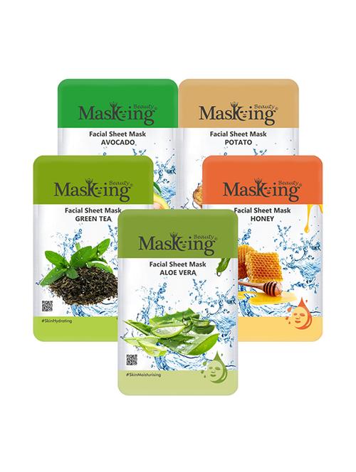 masking beauty facial sheet mask for for skin nourishing, lightening, hydrating & glowing for women & men combo pack of 5 - 17869522 - Very Small Image - 1