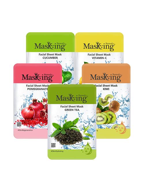 masking beauty facial sheet mask for skin calming, brightening, lightening & glowing for women & men combo pack of 5 - 17869529 - Very Small Image - 1