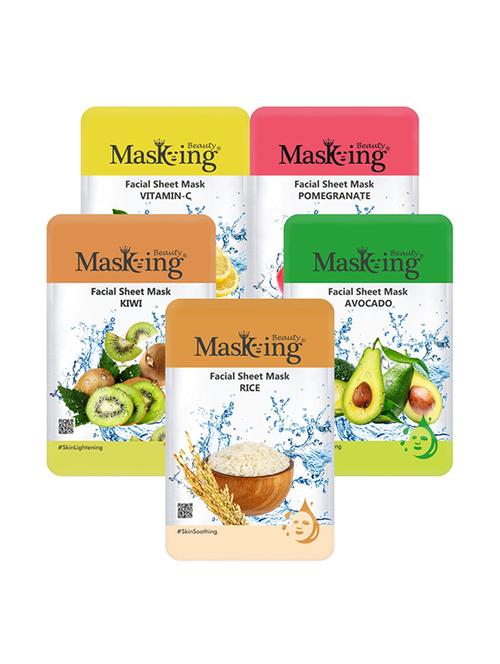 masking beauty facial sheet mask for skin brightening, regenerating, lightening & soothing for women & men combo pack of 5 - 17869537 - Very Small Image - 1