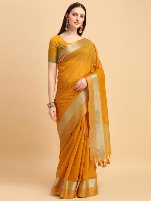 solid bordered saree with blouse - 17872203 - Very Small Image - 1