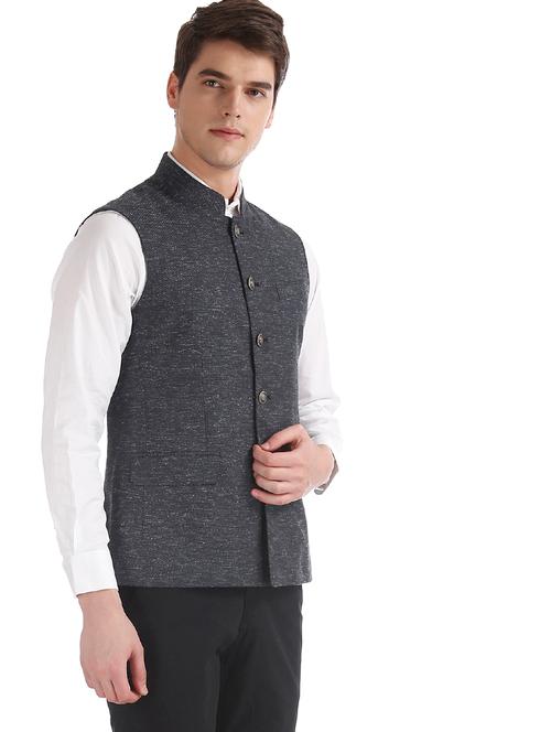 navy blue solid nehru jacket - 17873785 - Very Small Image - 1