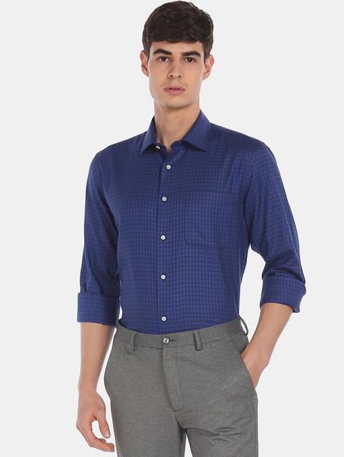 blue checkered formal shirt - 17873799 - Very Small Image - 1