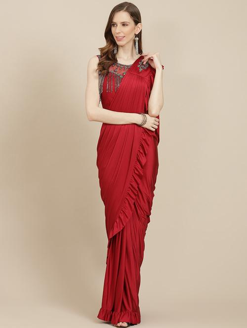 women's solid maroon colored saree - 17874093 - Very Small Image - 1
