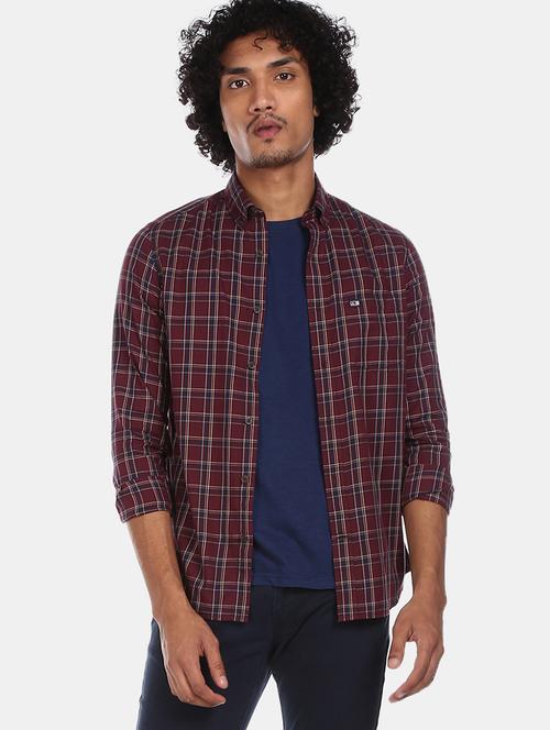 burgundy checkered casual shirt - 17875478 - Very Small Image - 1
