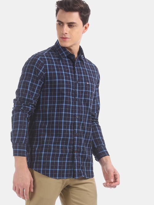 navy blue checkered casual shirt - 17875592 - Very Small Image - 1
