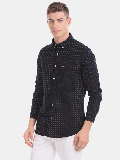 dark blue printed casual shirt - 17875606 - Very Small Image - 1