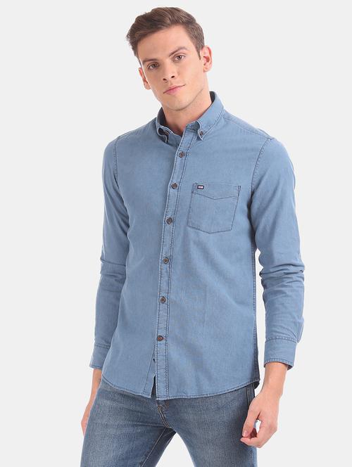 blue solid casual shirt - 17875616 - Very Small Image - 1