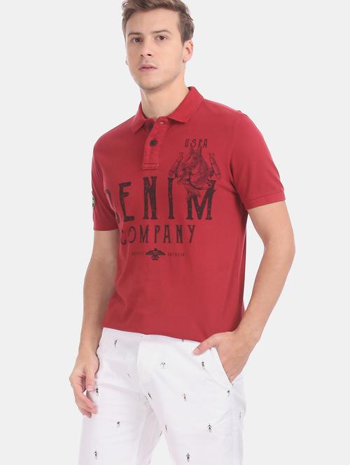 red typographic polo t-shirt - 17876564 - Very Small Image - 1