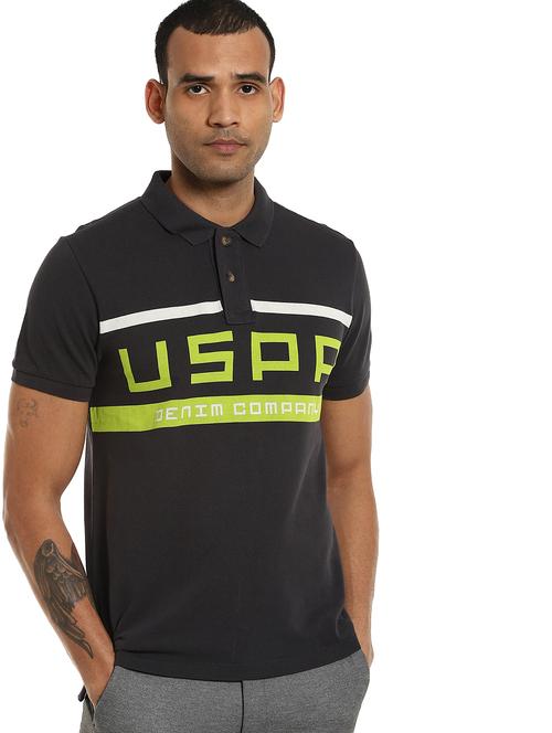 black typographic polo t-shirt - 17876565 - Very Small Image - 1