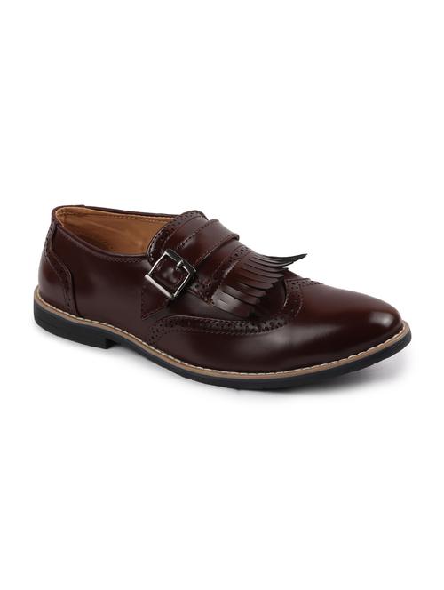 brown pu slip on monk straps - 17881870 - Very Small Image - 1