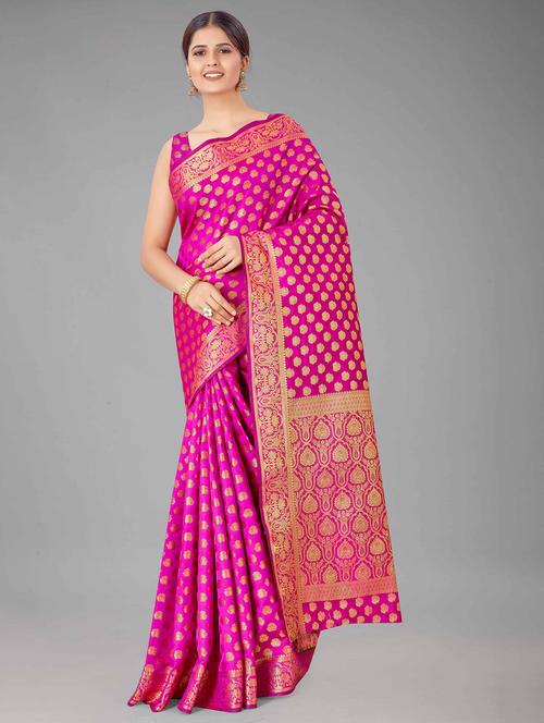 self design banarasi saree with blouse - 17882015 - Very Small Image - 1
