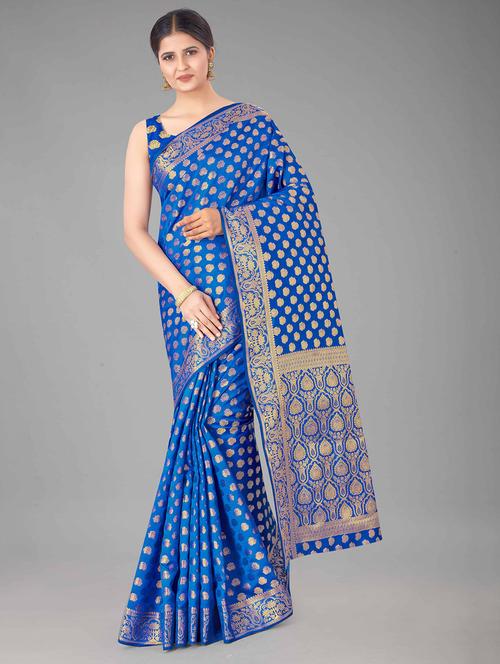 self design banarasi saree with blouse - 17882016 - Very Small Image - 1