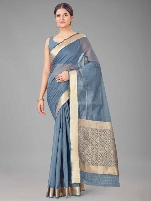 women's self design light blue colored saree with blouse - 17882021 - Very Small Image - 1