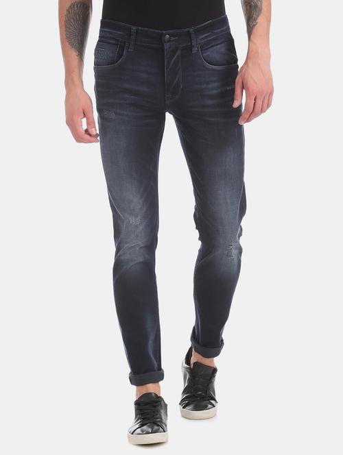 dark blue light washed ripped denim jeans - 17883036 - Very Small Image - 1