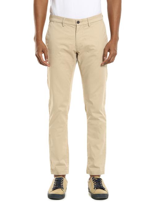 beige solid flat front casual trouser - 17883099 - Very Small Image - 1