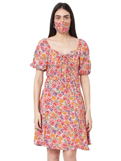 tie up neck floral fit & flare dress - 17886228 - Very Small Image - 1