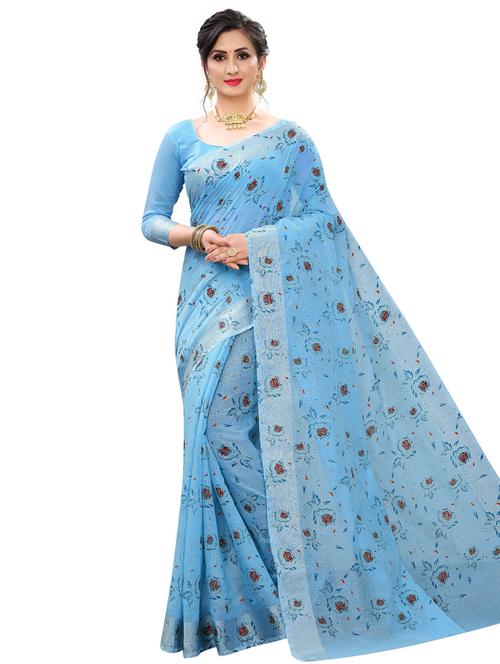 floral printed saree with blouse - 17886488 - Very Small Image - 1