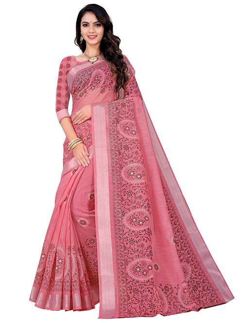 floral printed saree with blouse - 17886613 - Very Small Image - 1