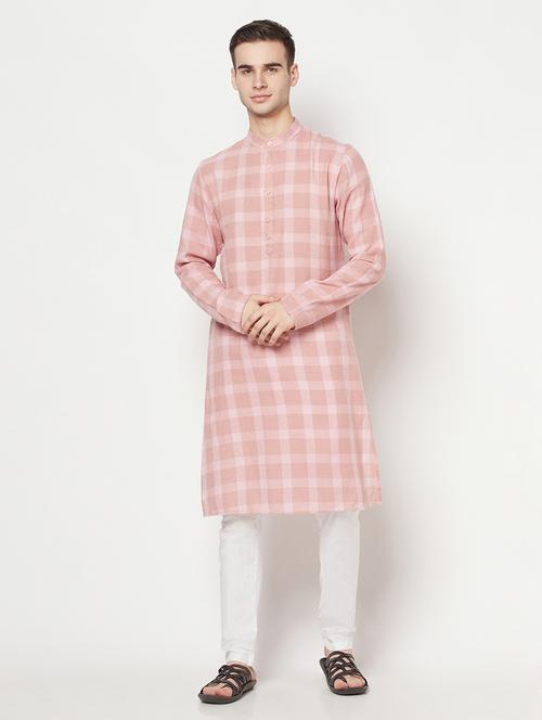 pink checkered long kurta - 17887117 - Very Small Image - 1