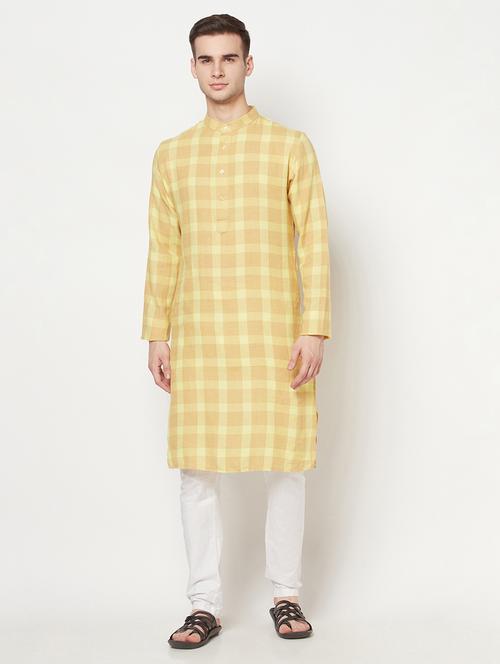 yellow checkered long kurta - 17887119 - Very Small Image - 1