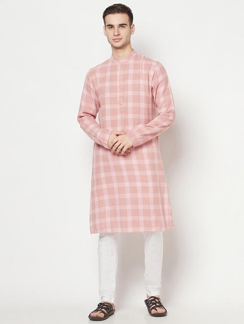 pink checkered long kurta - 17887231 - Very Small Image - 1