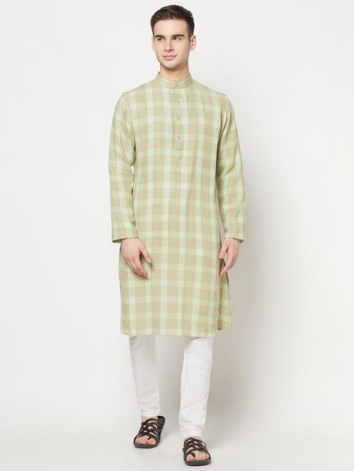 olive green checkered long kurta - 17887232 - Very Small Image - 1