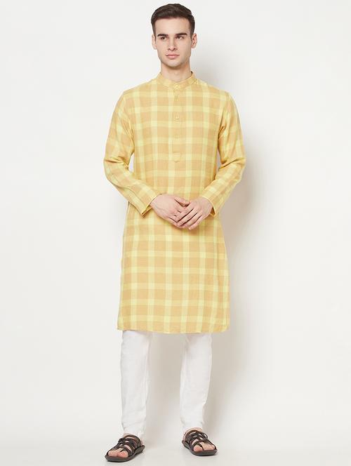 yellow checkered long kurta - 17887233 - Very Small Image - 1