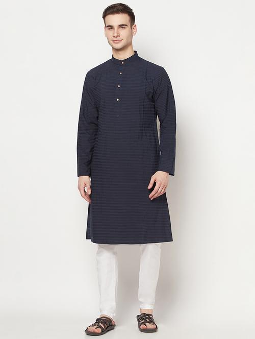 navy blue striped long kurta - 17887235 - Very Small Image - 1