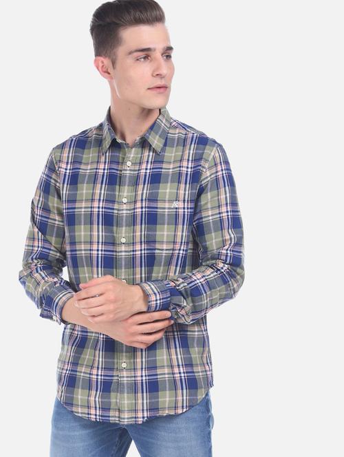 olive green checkered casual shirt - 17888541 - Very Small Image - 1