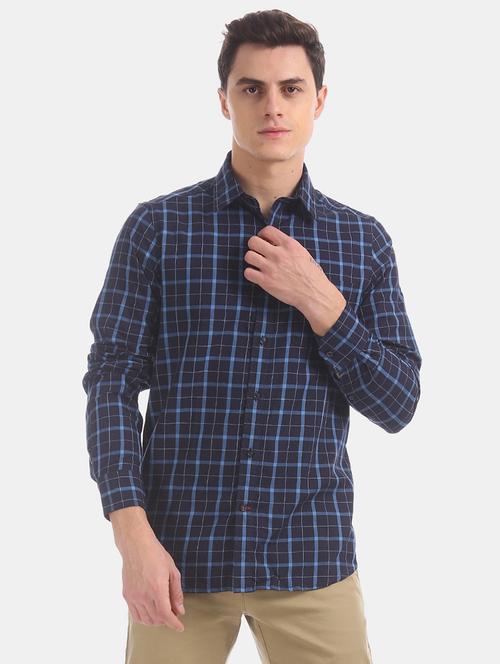 navy blue checkered casual shirt - 17888630 - Very Small Image - 1