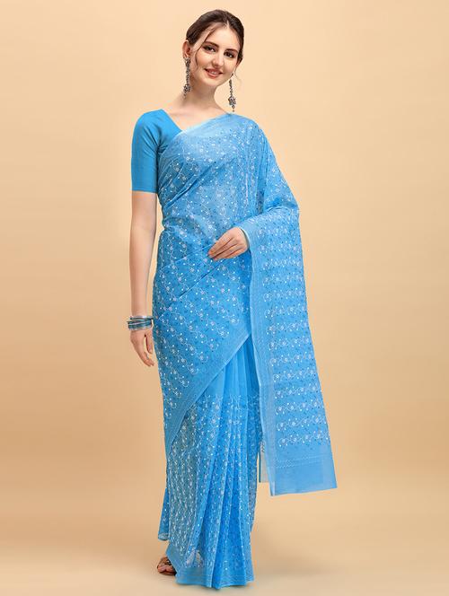 tonal embroidered saree with blouse - 17889424 - Very Small Image - 1