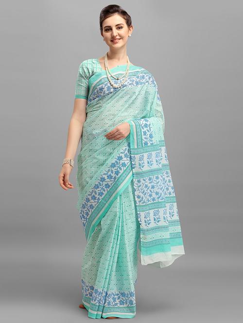 floral printed saree with blouse - 17889440 - Very Small Image - 1