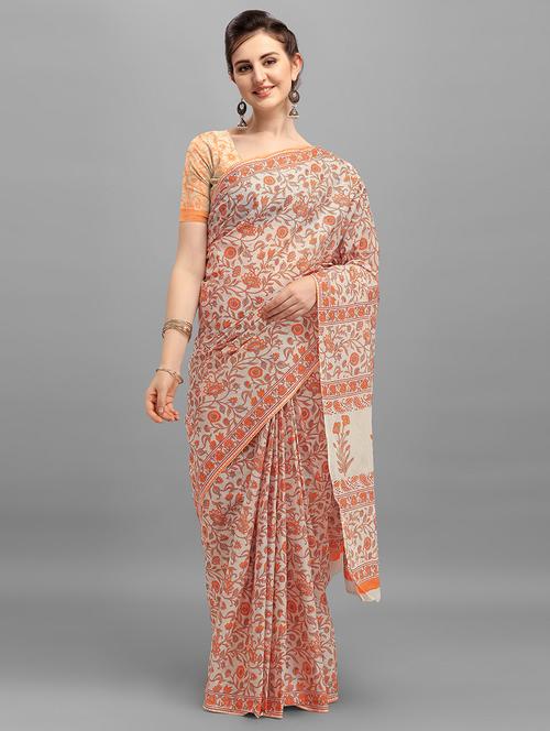 floral printed saree with blouse - 17889443 - Very Small Image - 1