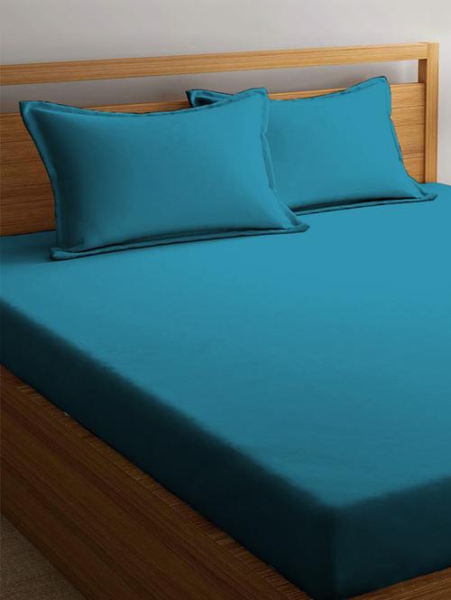pizuna cotton 400 tc solid blue sapphire 100% long staple cotton satin single size elastic fitted sheet with 1 pillow covers - 17889502 - Very Small Image - 1