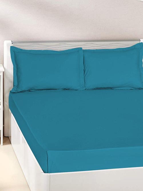 pizuna cotton 400 thread count solid blue sapphire 100% long staple cotton satin queen size bed sheet with 2 pillow covers - 17889520 - Very Small Image - 1