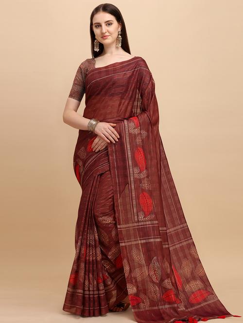 printed woven saree with blouse - 17889688 - Very Small Image - 1
