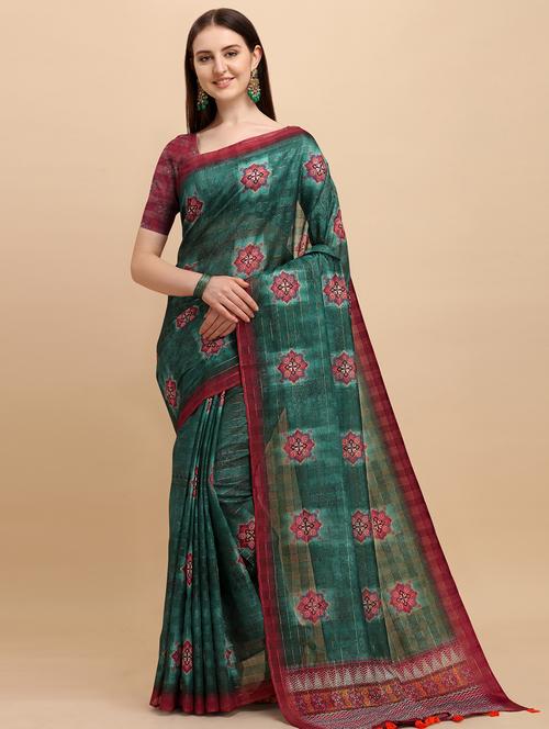 printed woven saree with blouse - 17889690 - Very Small Image - 1