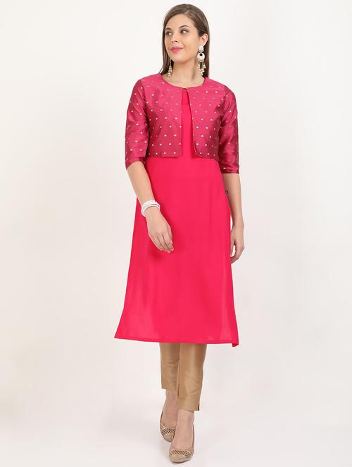 solid straight kurta with jacket  - 17892017 - Very Small Image - 1