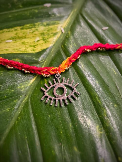 red silver plated thread rakhi - 17892373 - Very Small Image - 1