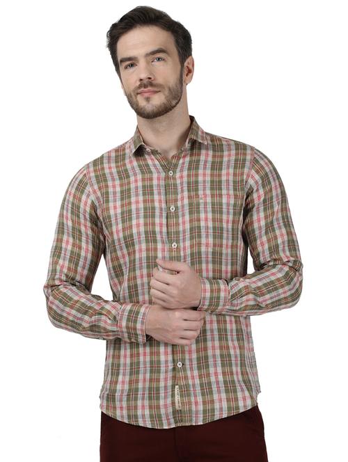 olive green checkered linen casual shirt - 17892912 - Very Small Image - 1