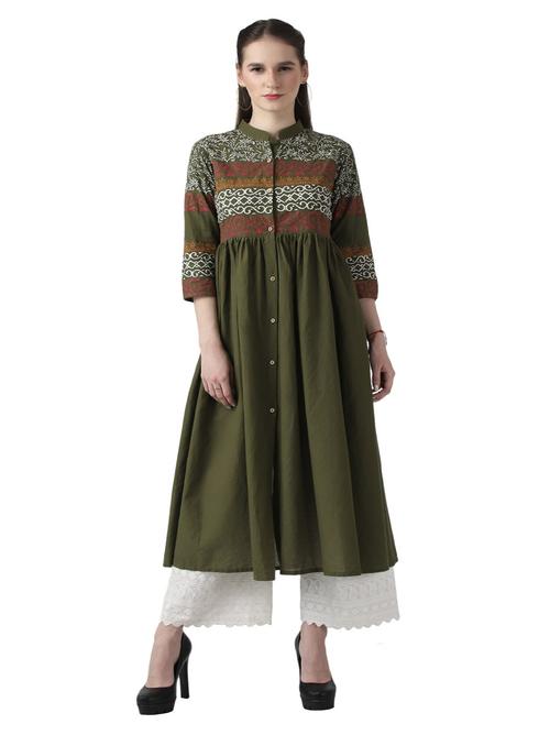 m2r printed cotton blend mandarin collar neck kurti for women - 17894182 - Very Small Image - 1