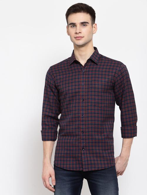 navy-blue checkered casual shirt - 17894216 - Very Small Image - 1