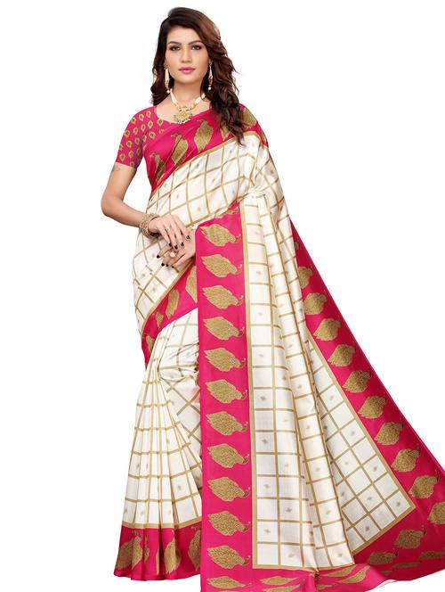 check printed saree with blouse - 17894792 - Very Small Image - 1