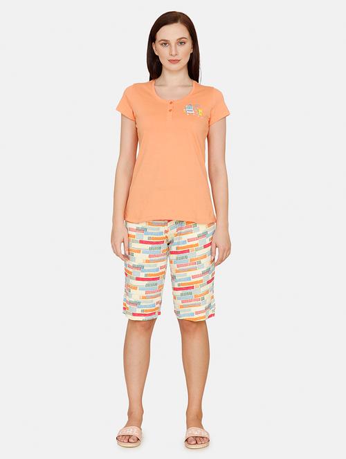 round neck printed nightwear shorts set - 17895551 - Very Small Image - 1