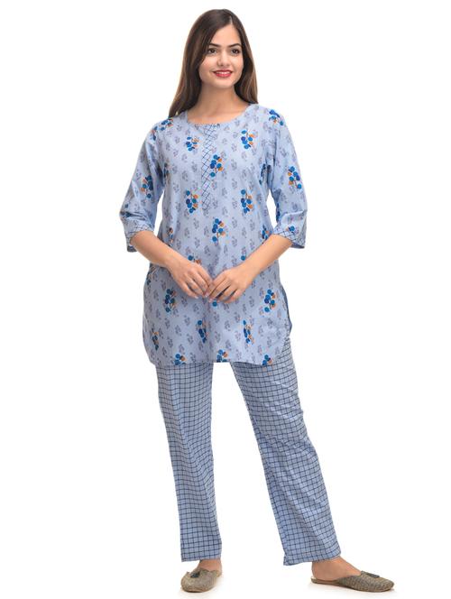 round neck printed nightwear pajama set - 17896302 - Very Small Image - 1