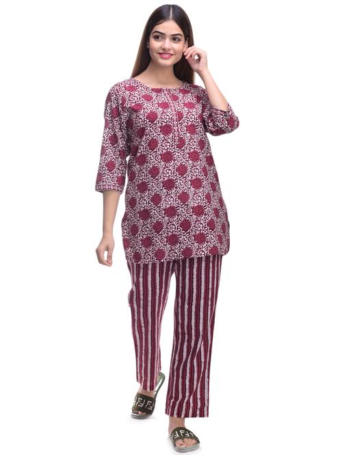 round neck printed nightwear pajama set - 17896305 - Very Small Image - 1