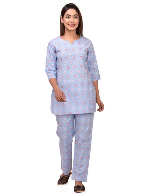 notch neck printed nightwear pajama set - 17896308 - Very Small Image - 1