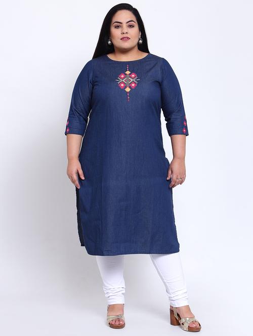 navy blue round neck straight kurta - 17896436 - Very Small Image - 1