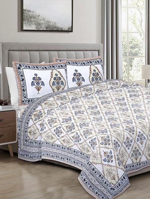 texstylers 100% cotton 120x120 inches super king size jaipuri print bedsheet with 2 pillow covers - 17896763 - Very Small Image - 1