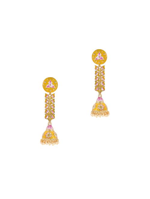yellow crystal dangle jhumka earrings  - 17898230 - Very Small Image - 1